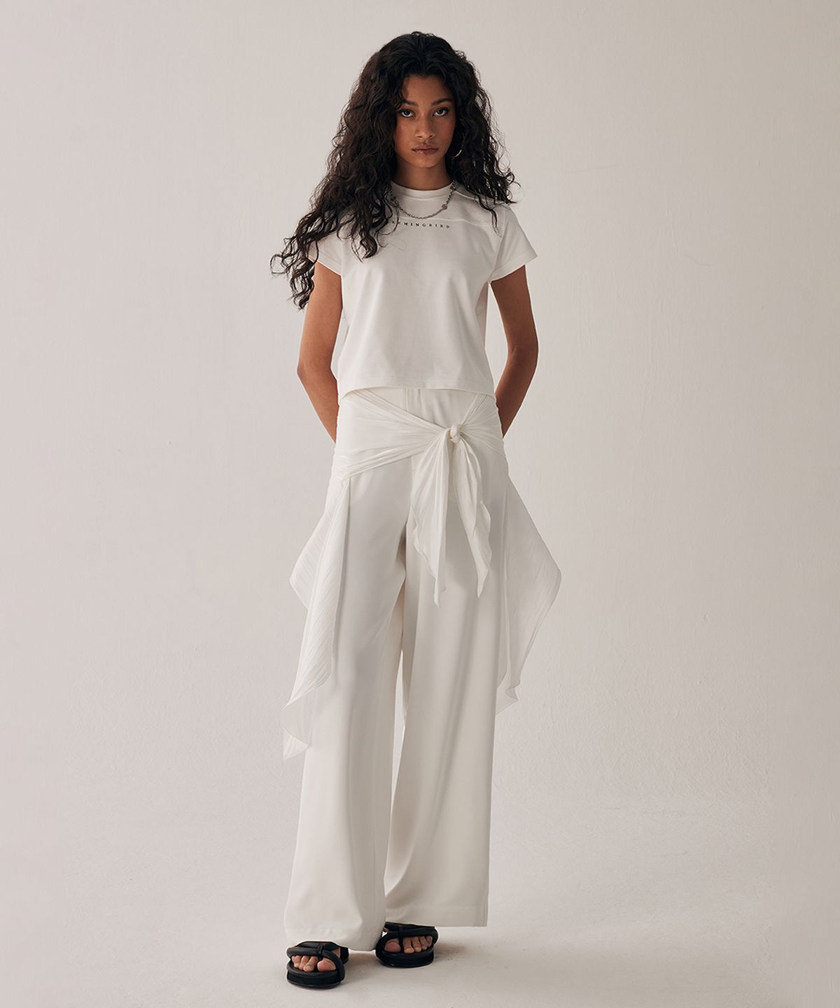트리밍버드(TREEMINGBIRD) Scarf Wrapped Pants [ White ]