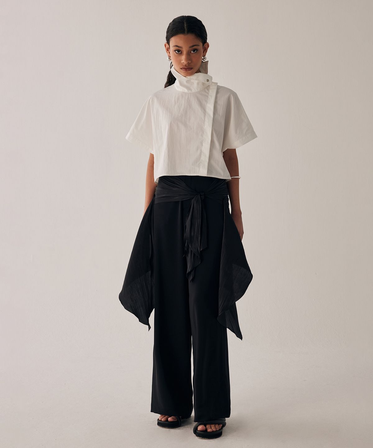 트리밍버드(TREEMINGBIRD) Scarf Wrapped Pants [ Black ]