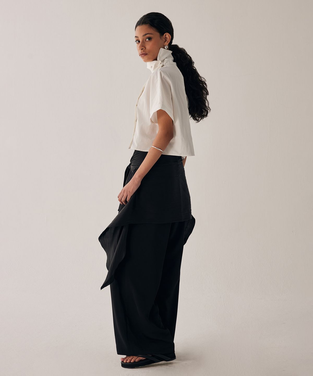 트리밍버드(TREEMINGBIRD) Scarf Wrapped Pants [ Black ]