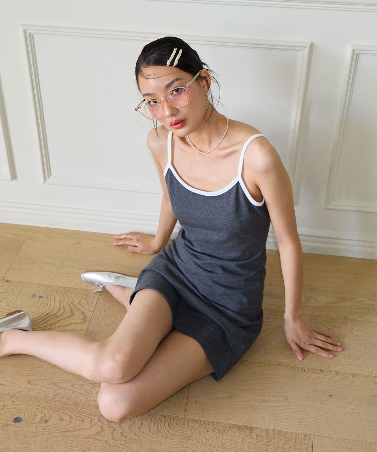 살롱 드 욘(SALON DE YOHN) Basic Pique Slip Dress_ Gray