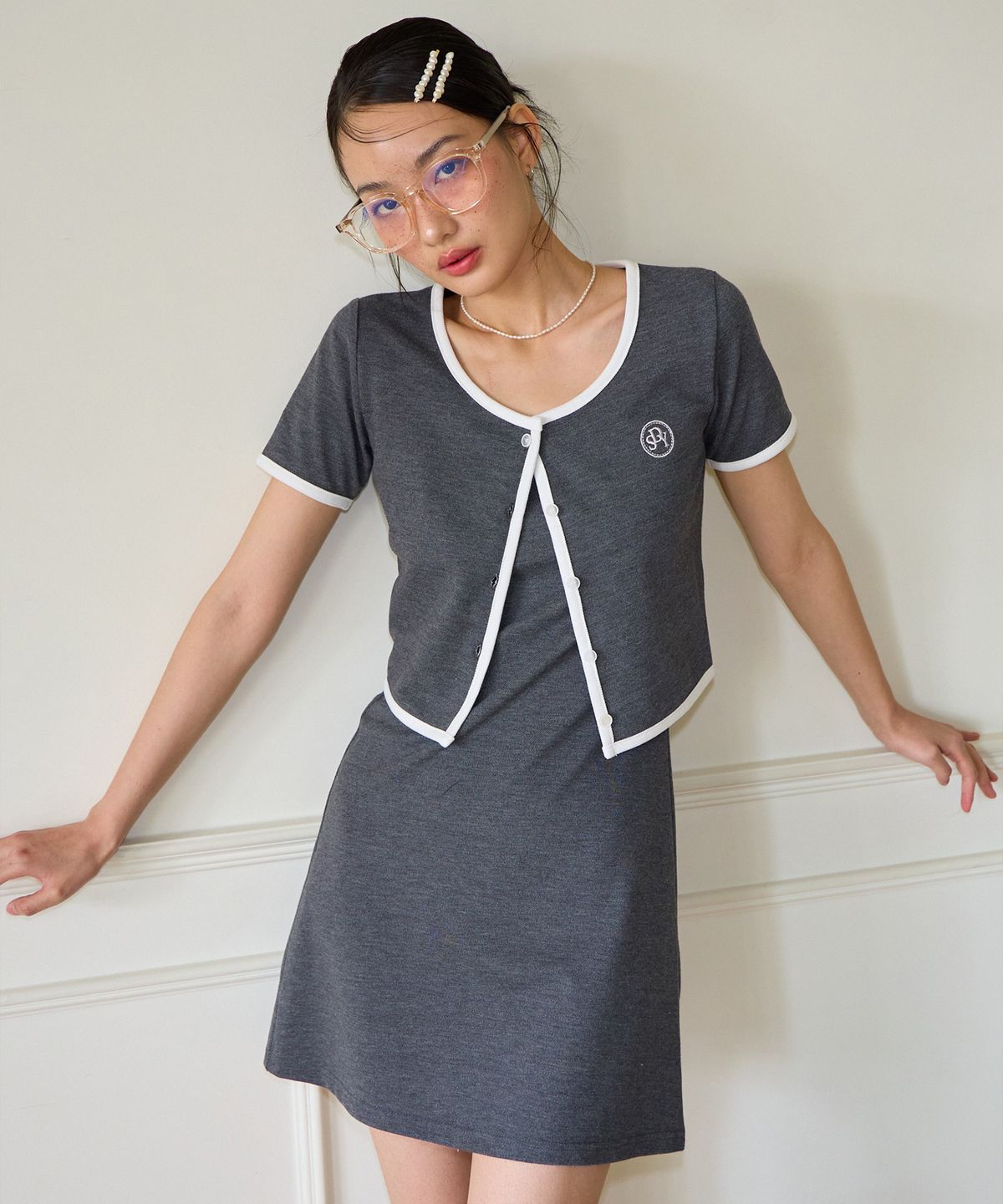 살롱 드 욘(SALON DE YOHN) Basic Pique Slip Dress_ Gray