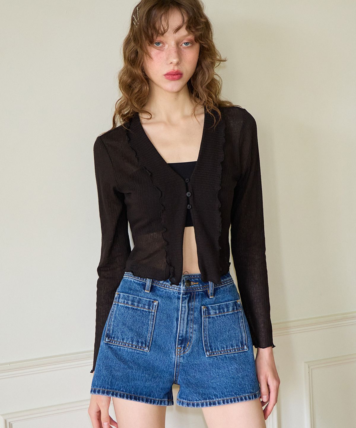 살롱 드 욘(SALON DE YOHN) Pocket Denim Shorts_ Blue