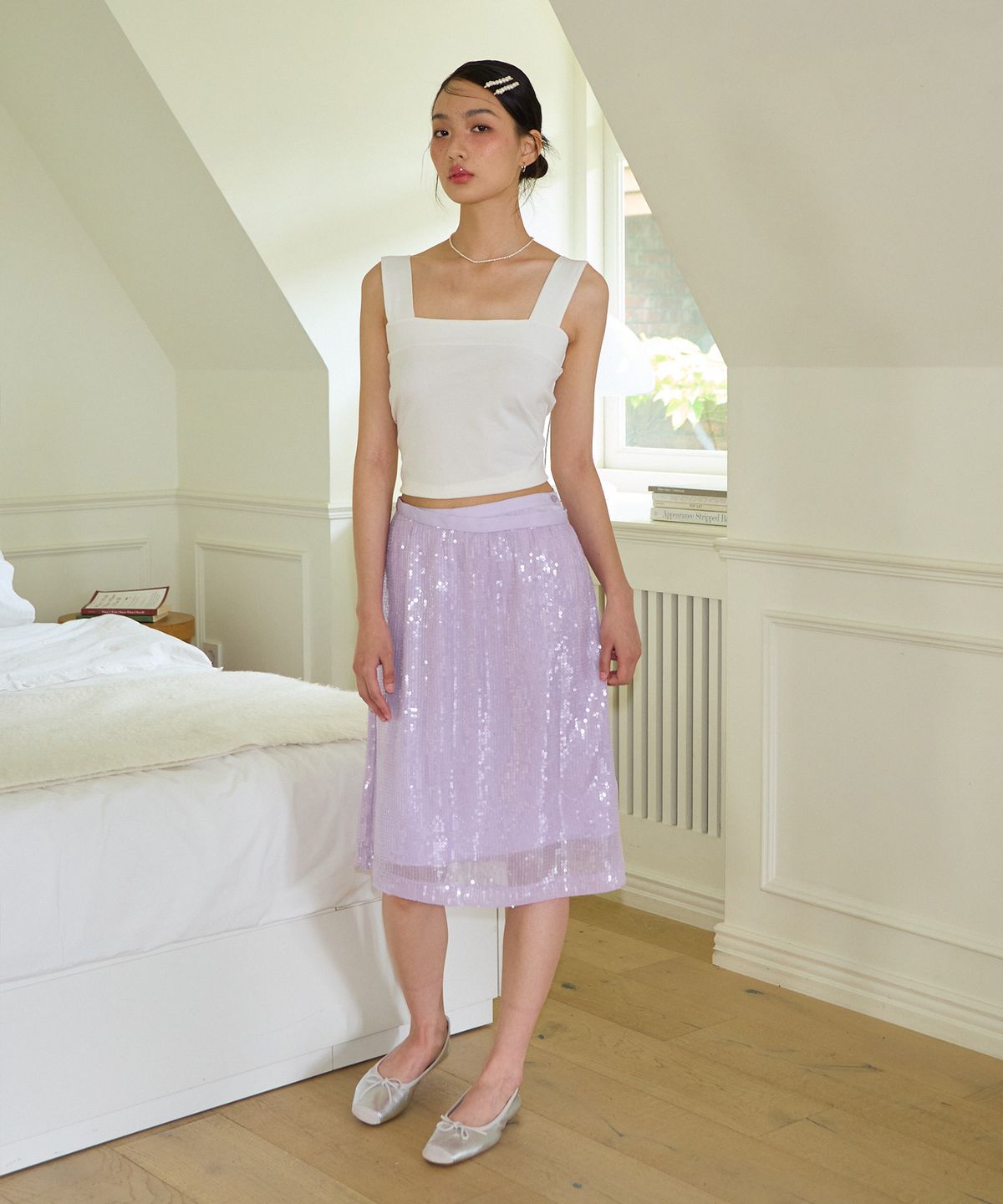 살롱 드 욘(SALON DE YOHN) Spangled Layered Skirt Set_ Purple