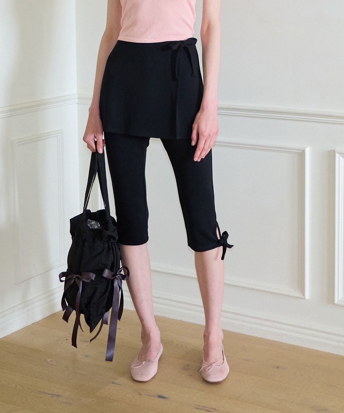 살롱 드 욘(SALON DE YOHN) Ribbon Shirring Bag_ Black