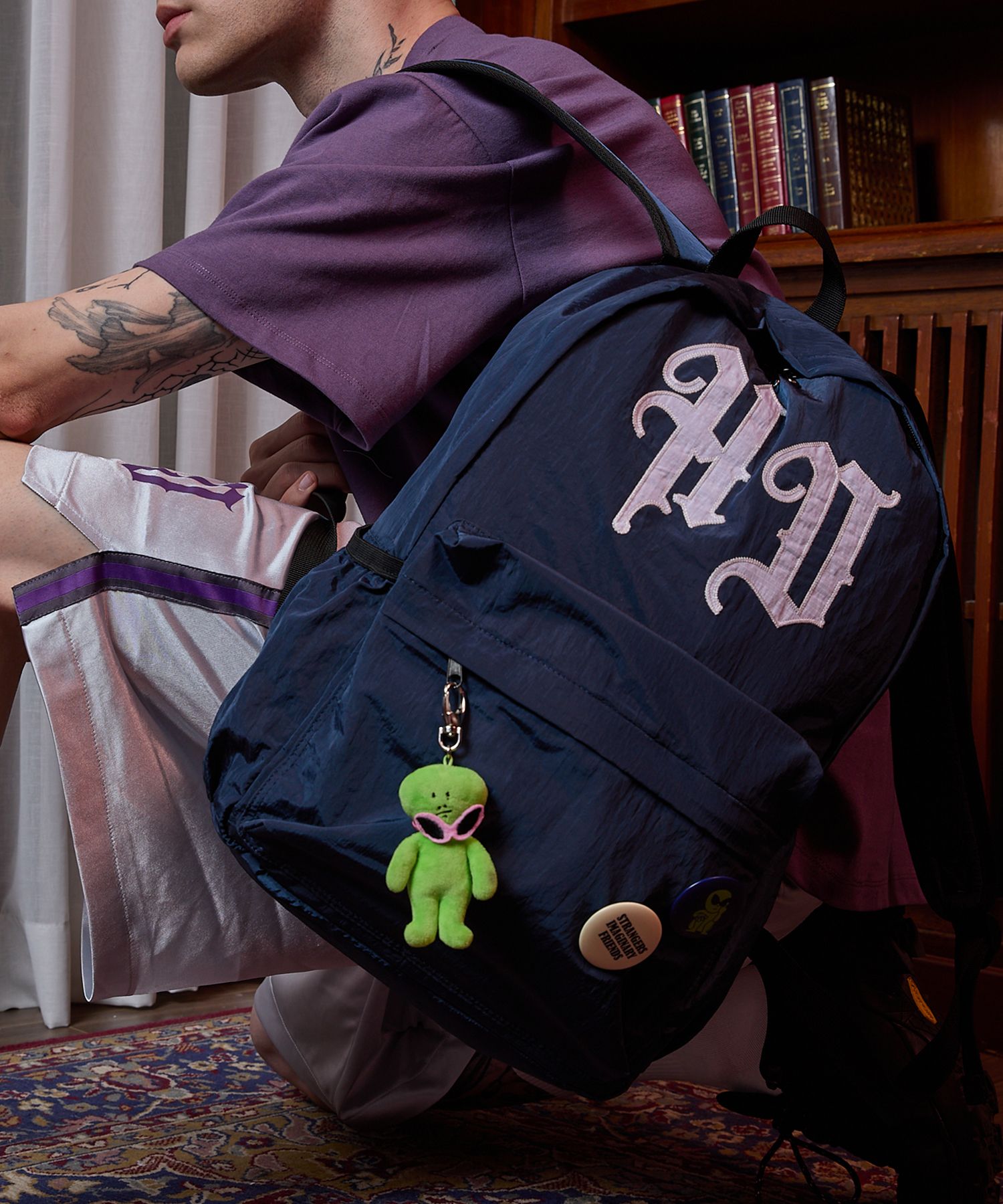 MUSINSA公式 | HOODHOOD HD Applique Nylon Backpack Navy