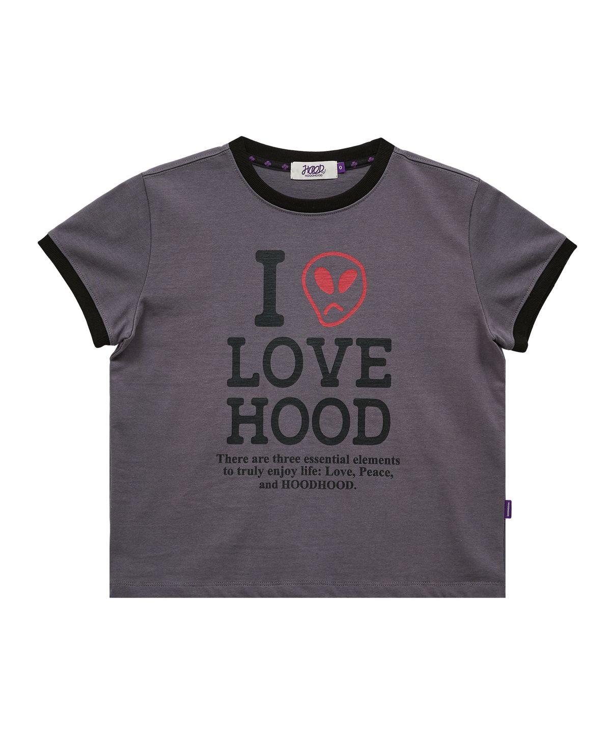 후드후드(HOODHOOD) I LOVE HOOD 링거 반팔티셔츠 차콜
