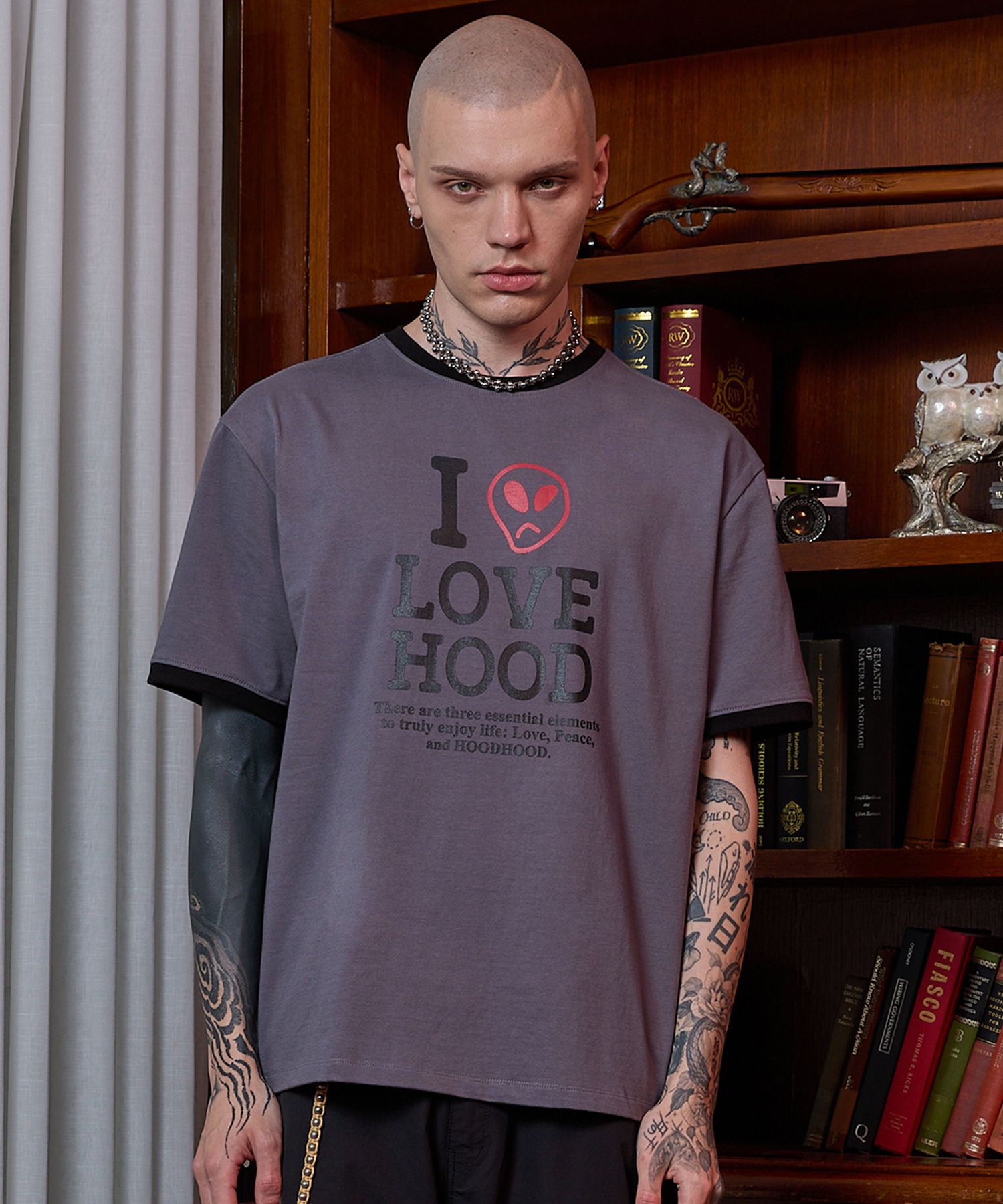 【韓国 HOODHOOD】I LOVE HOOD ringer half sleeve T-shirt I LOVE HOOD ringer half sleeve T-shirt - HOODHOOD | 60
