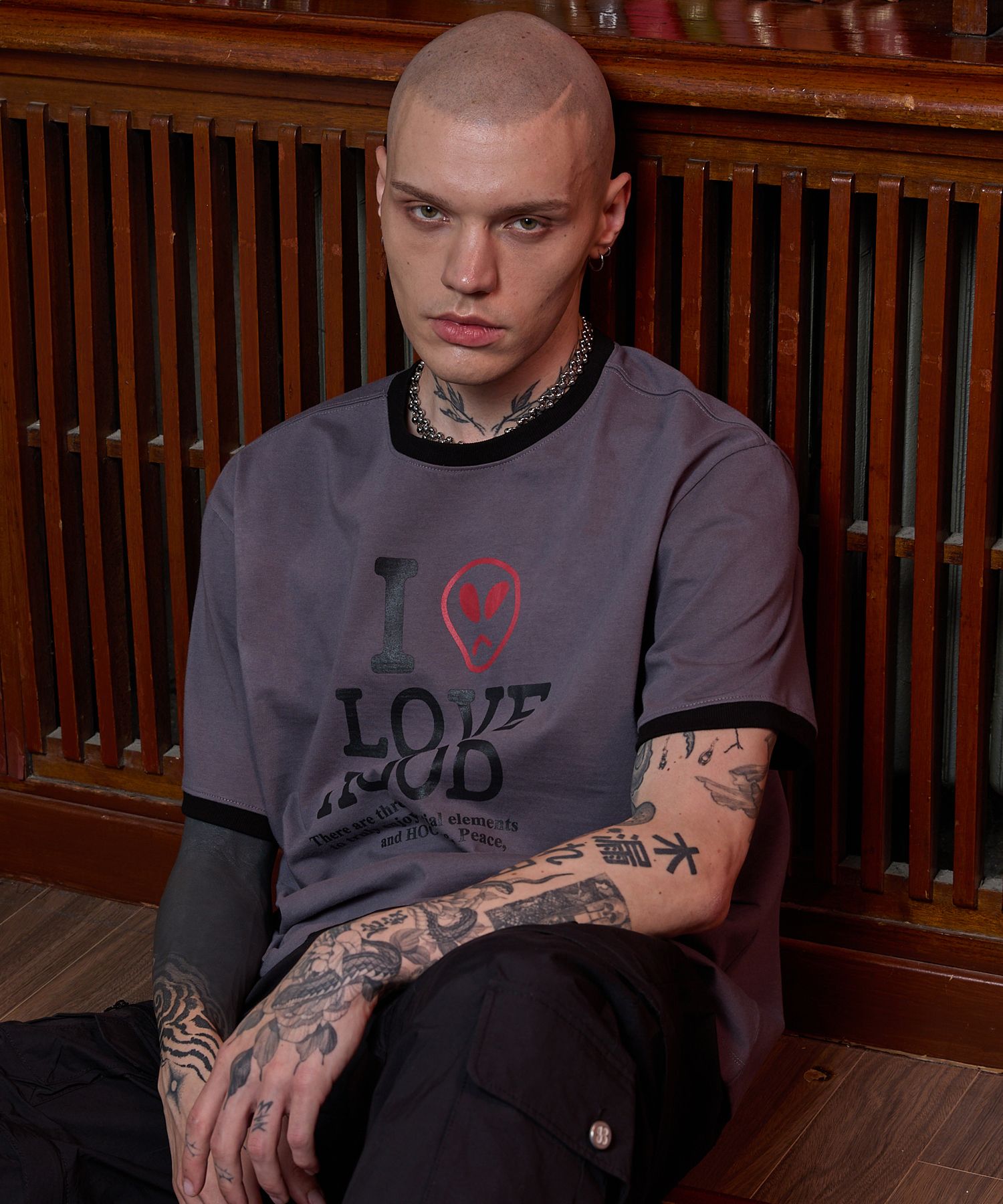 MUSINSA | HOODHOOD I LOVE HOOD ringer half sleeve T-shirt