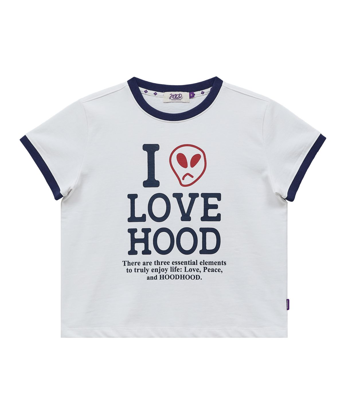 후드후드(HOODHOOD) I LOVE HOOD 링거 반팔티셔츠 화이트