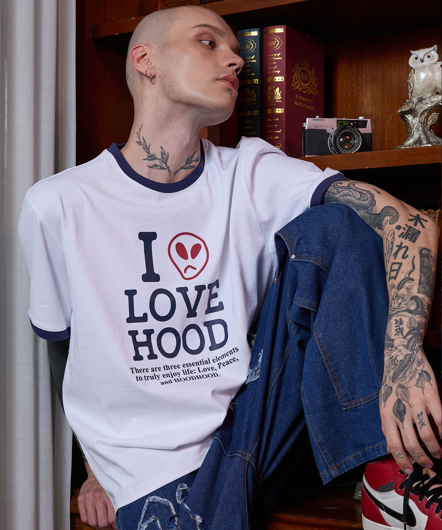 【韓国 HOODHOOD】I LOVE HOOD ringer half sleeve T-shirt I LOVE HOOD ringer half sleeve T-shirt - HOODHOOD | 60