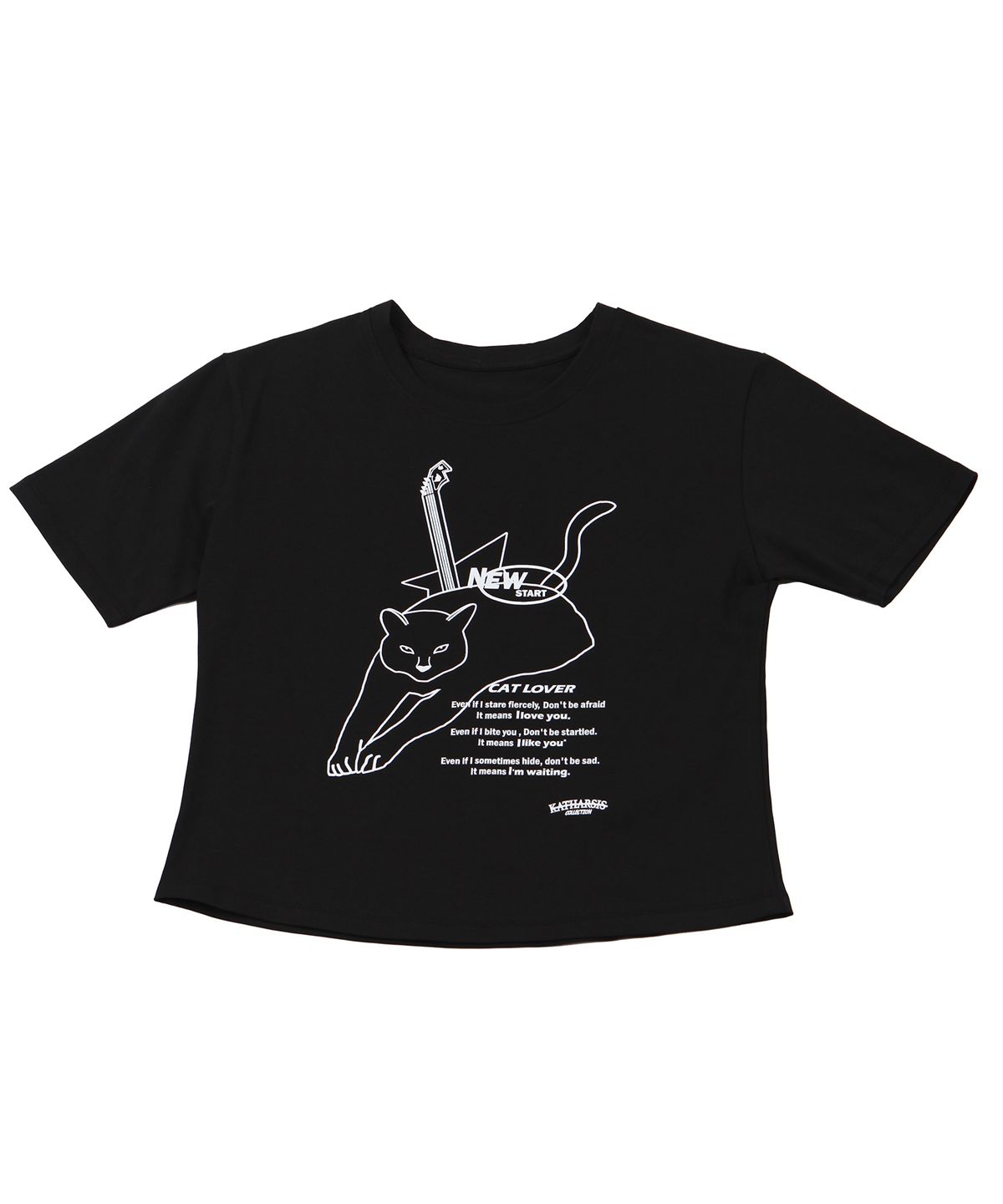 카타르시스(KATHARSIS) 캣 러버 세미 크롭 티셔츠 블랙 ONE SIZE
