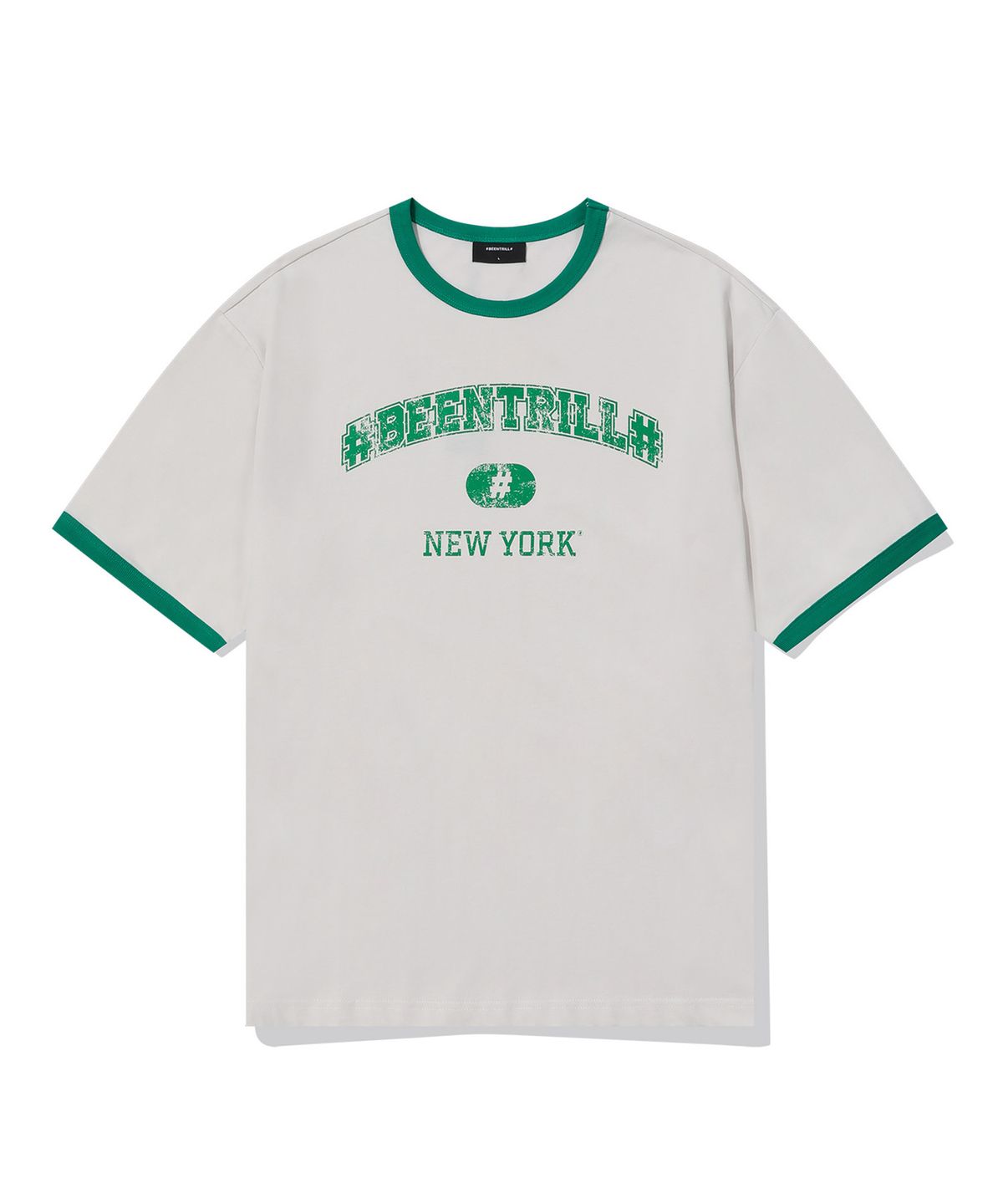 빈트릴(BEENTRILL) 콜리지 링거 오버핏 반팔 티셔츠(아이보리)