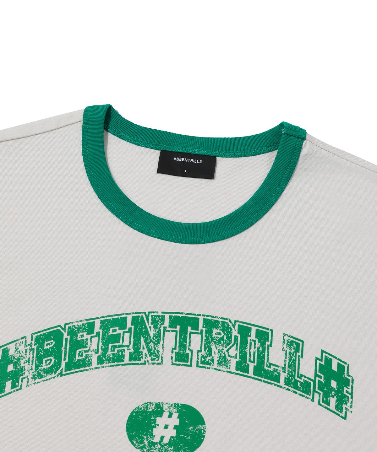 빈트릴(BEENTRILL) 콜리지 링거 오버핏 반팔 티셔츠(아이보리)