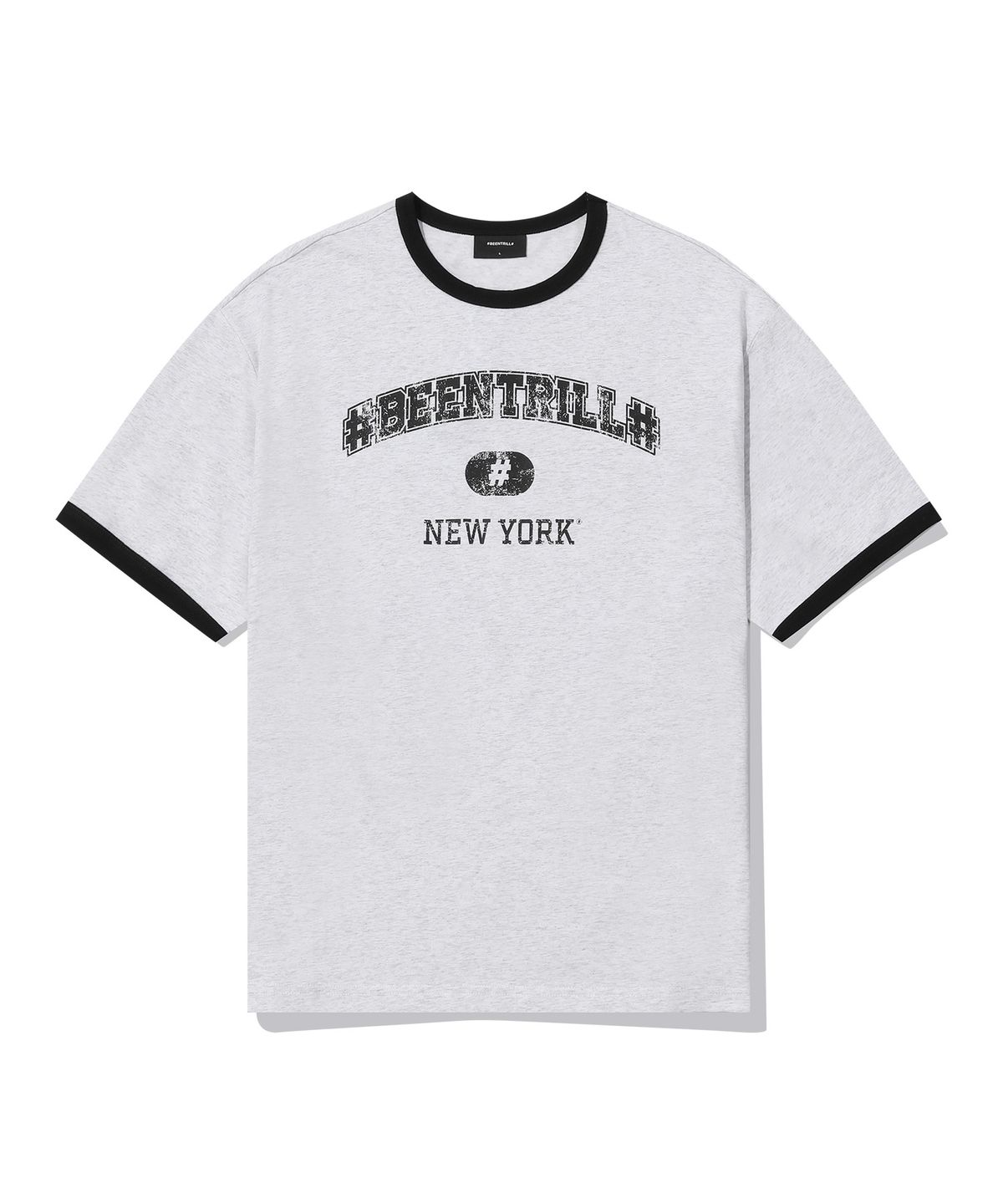 빈트릴(BEENTRILL) 콜리지 링거 오버핏 반팔 티셔츠(아이스 그레이)