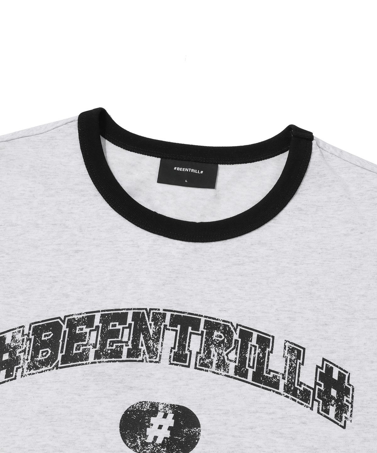 빈트릴(BEENTRILL) 콜리지 링거 오버핏 반팔 티셔츠(아이스 그레이)