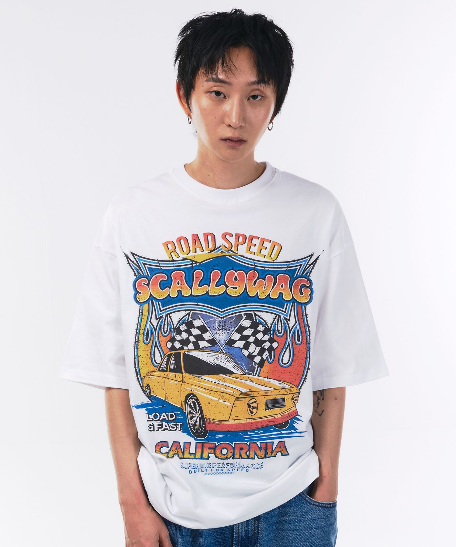 MUSINSA | SCALLYWAG Retro Racing Car T-Shirt [White]