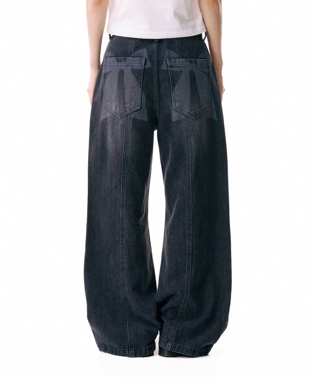 이우가마카라스(IUGAMAKARAS) Ribbon Denim Pants (Black)