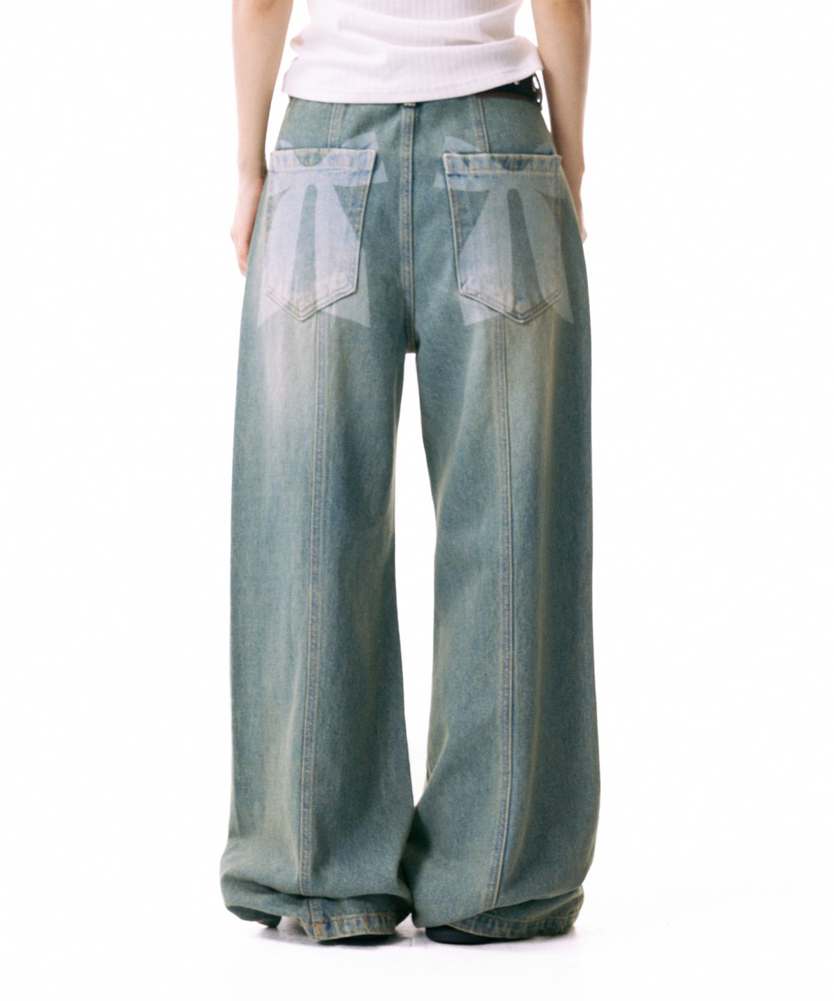 이우가마카라스(IUGAMAKARAS) Ribbon Denim Pants (Sand Blue)