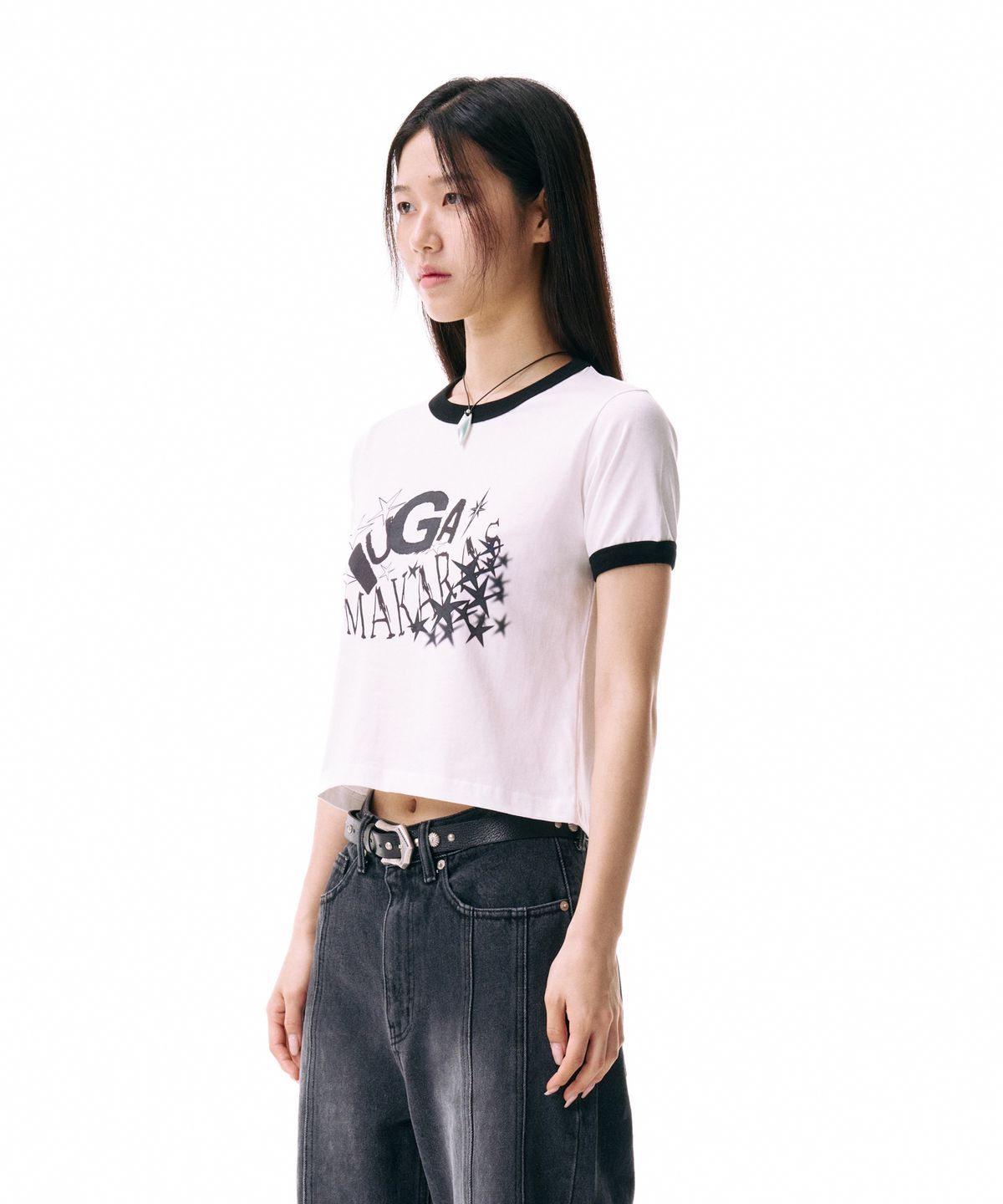 이우가마카라스(IUGAMAKARAS) Star Printed Ringer Top (Black)