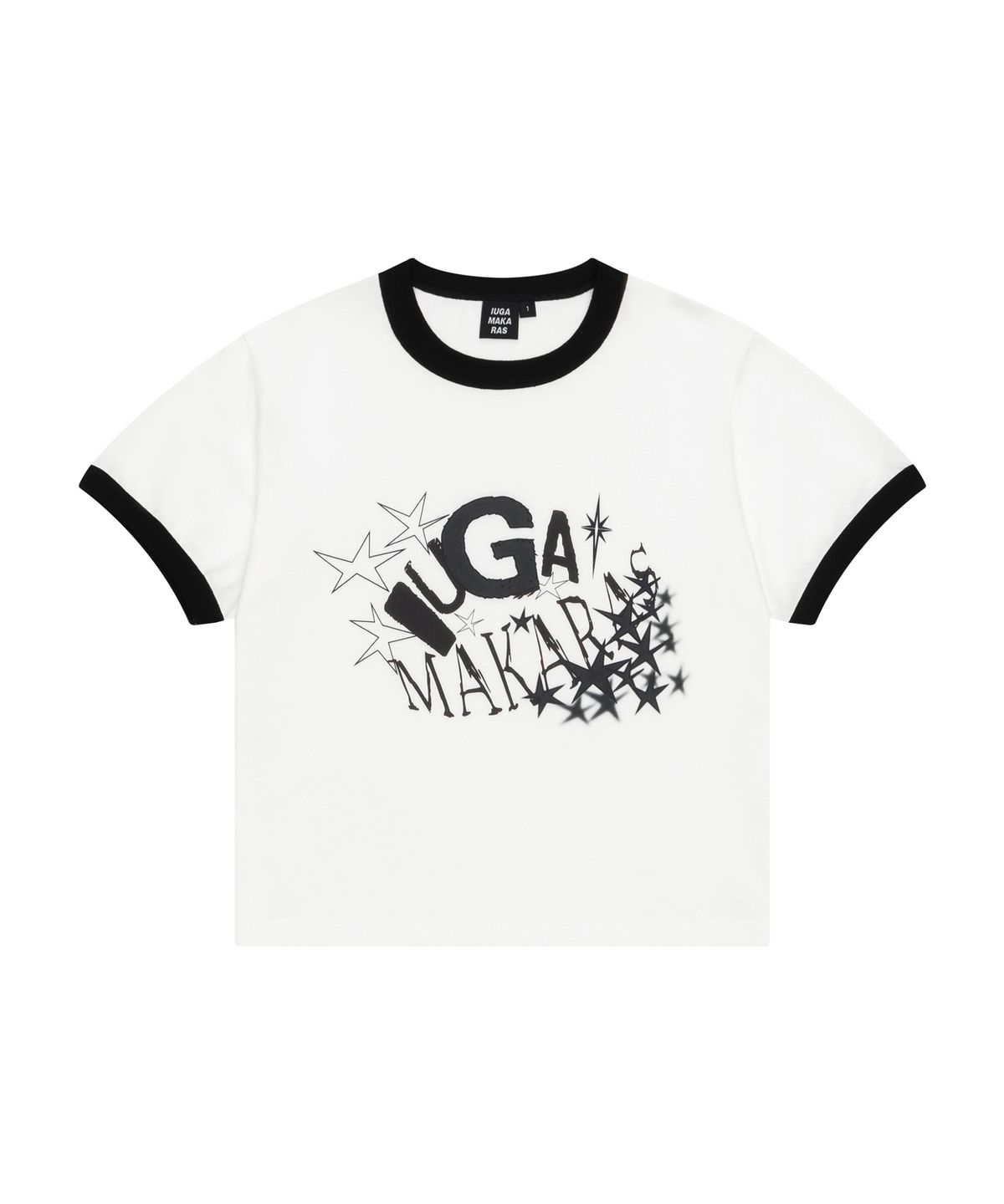 이우가마카라스(IUGAMAKARAS) Star Printed Ringer Top (Black)