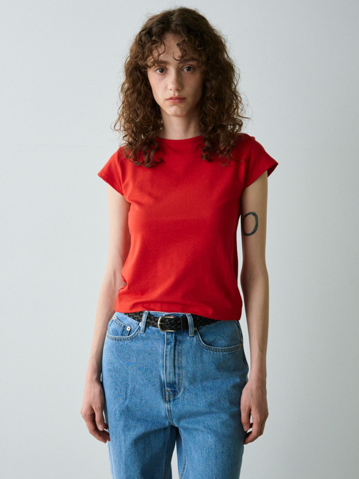 노우드(NOEUD) Geek cap sleeve T-shirt (Red)