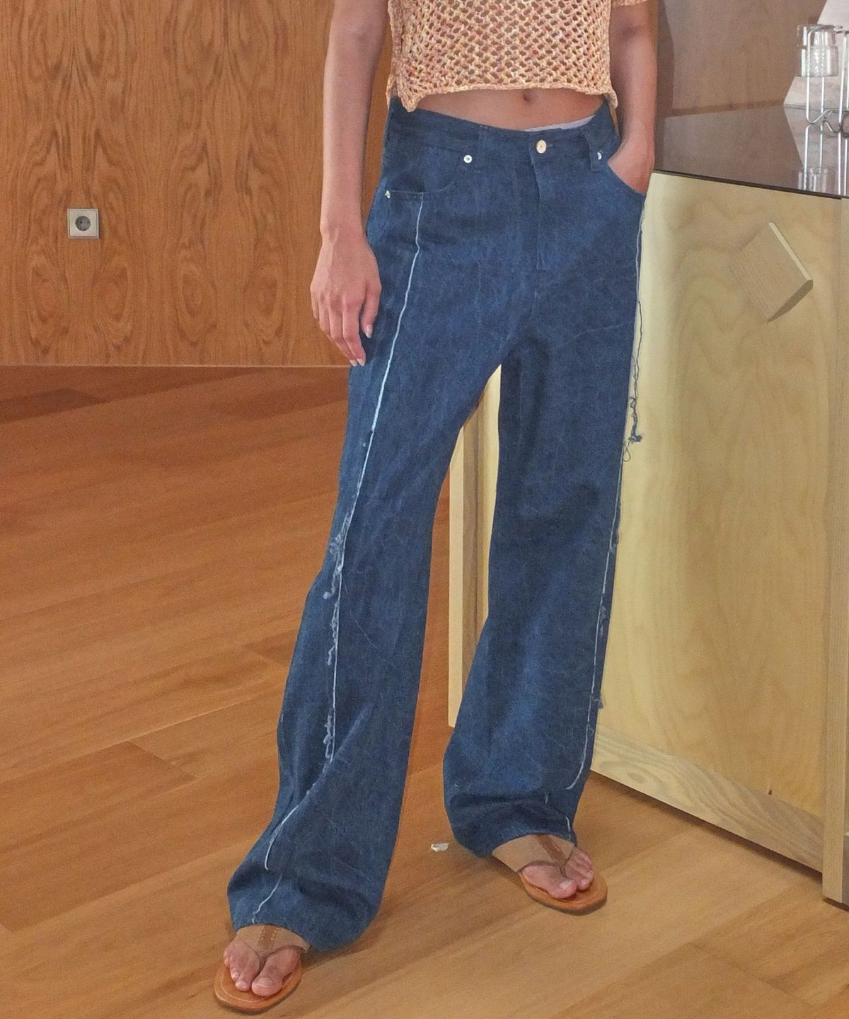 엔오르(EN OR) FRINGE LINE DENIM PANTS - BLUE