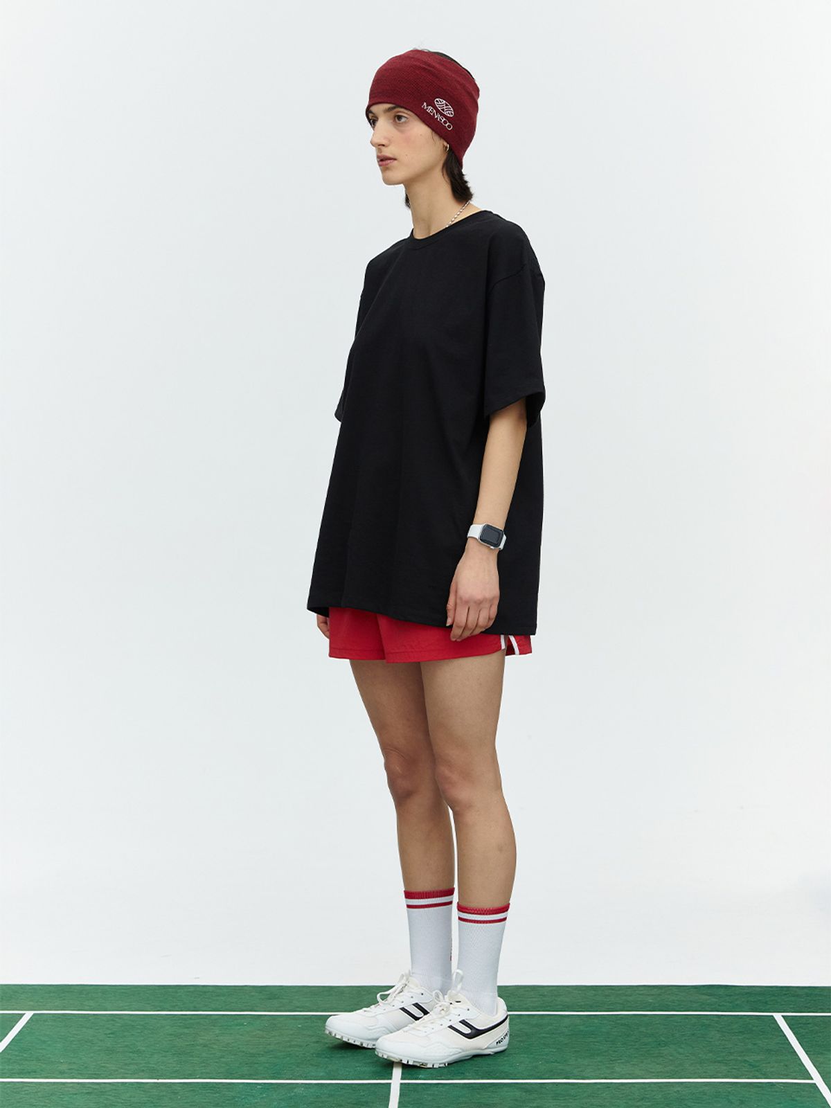 미나수(MENASOO) SMALL HEARTTRACK OVER FIT TEE_BLACK EDITION