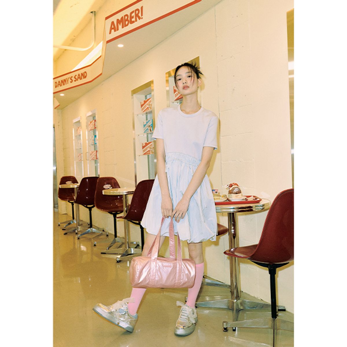 랩(LAP) 배색 벌룬 스커트 미니원피스 AQ2WO569