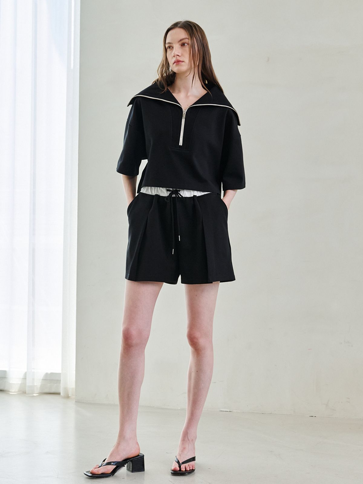누브(NOUVE) Double Waist Short Pants - Black