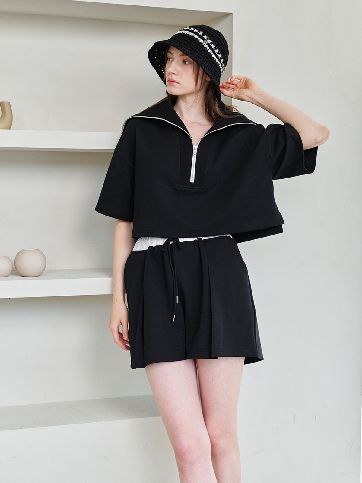 누브(NOUVE) Double Waist Short Pants - Black
