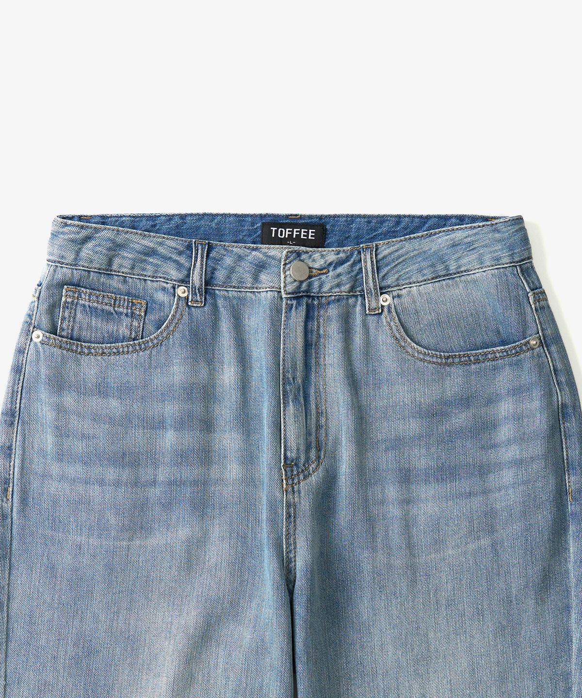 토피(TOFFEE) SL01 섬머 데님 와이드 팬츠 (FADE LIGHT BLUE)
