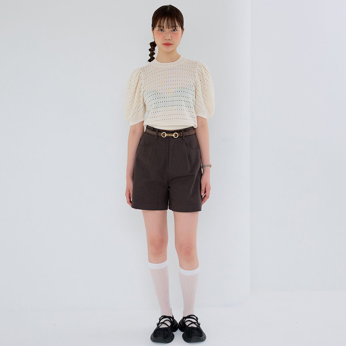 에이앤레이(AEIREI) AR_Hollow puff sleeve knit top_IVORY