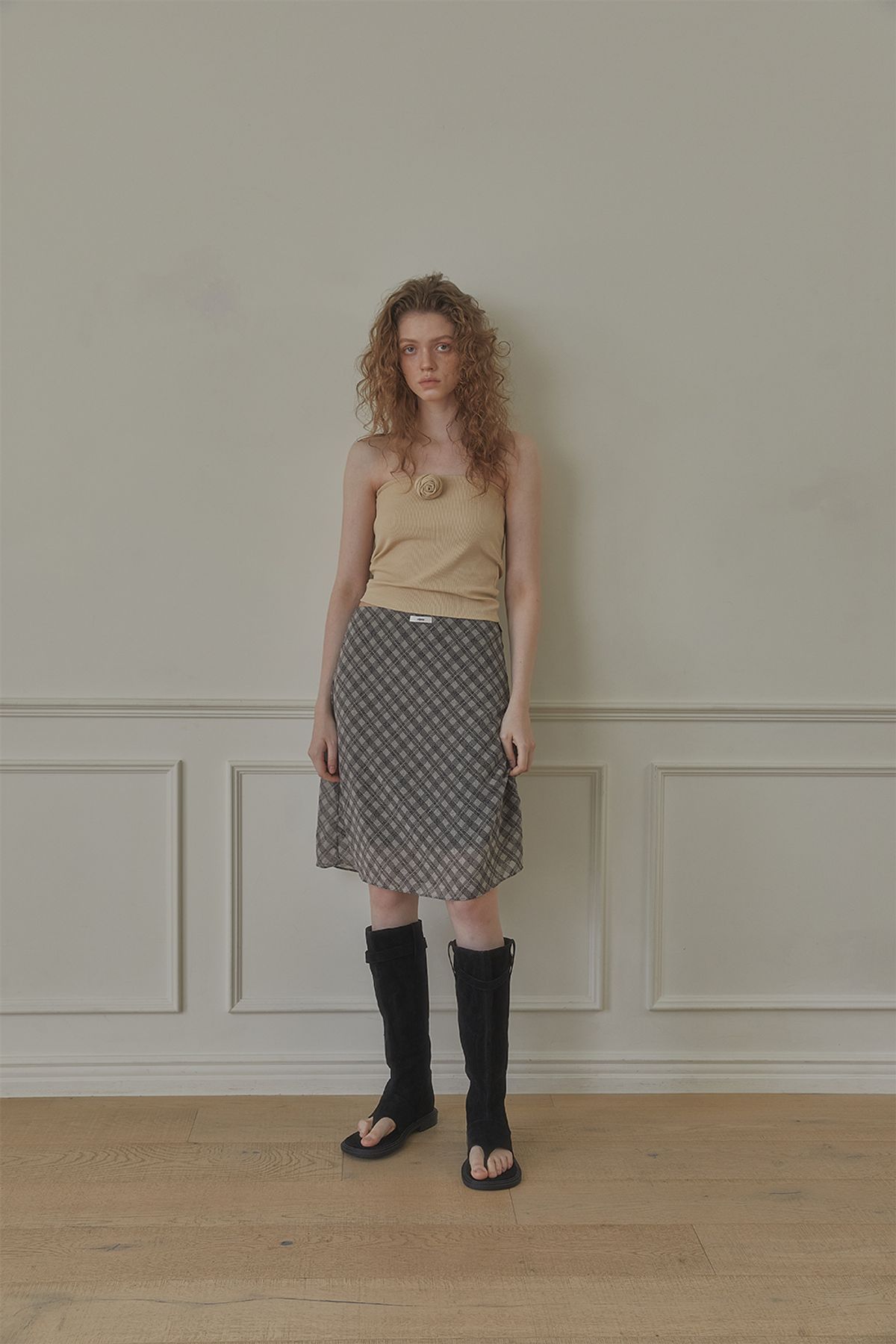 레터리(LETERIE) CHECK MIDE SKIRT_GREY