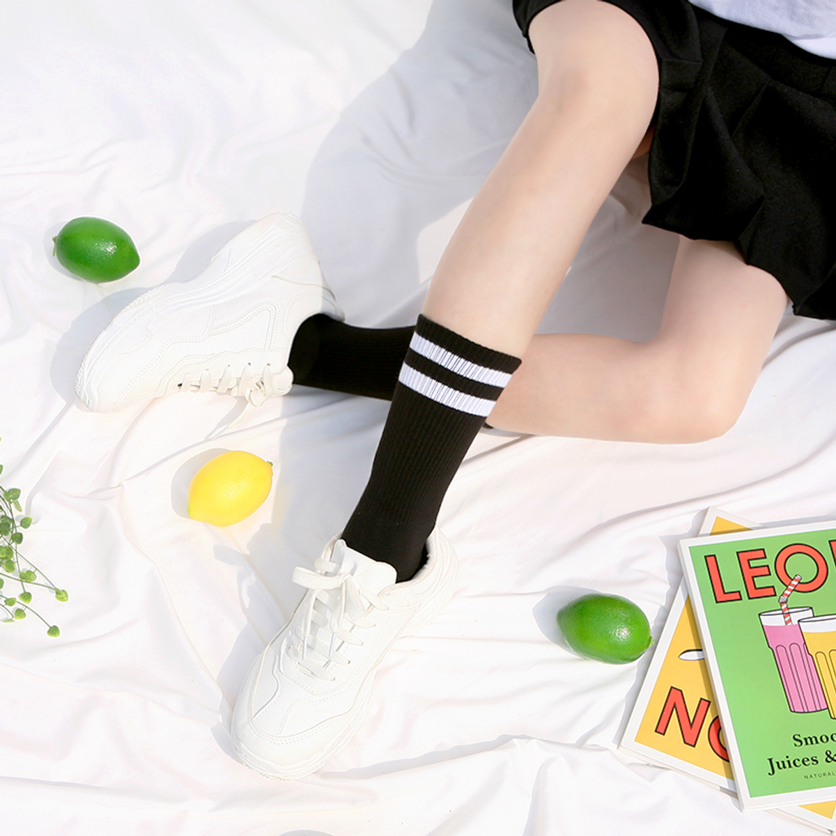 삭스에이(SOCKSA) [2PACK]비비드 투링글 시그니처 크루 밴드 긴 양말