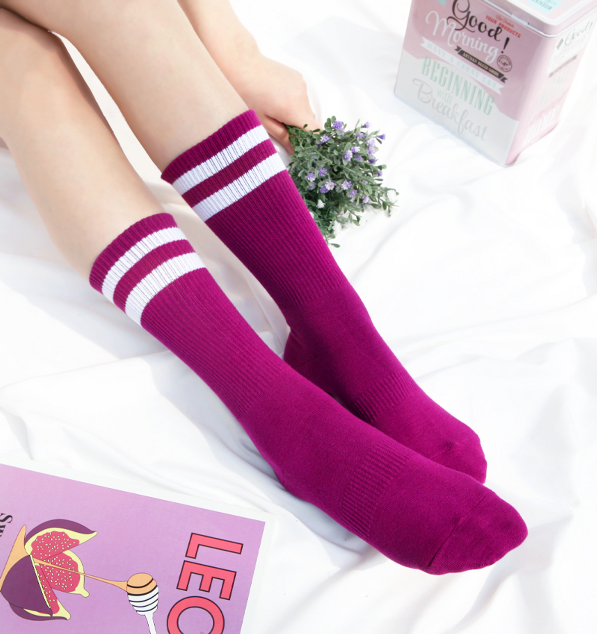 삭스에이(SOCKSA) [2PACK]비비드 투링글 시그니처 크루 밴드 긴 양말