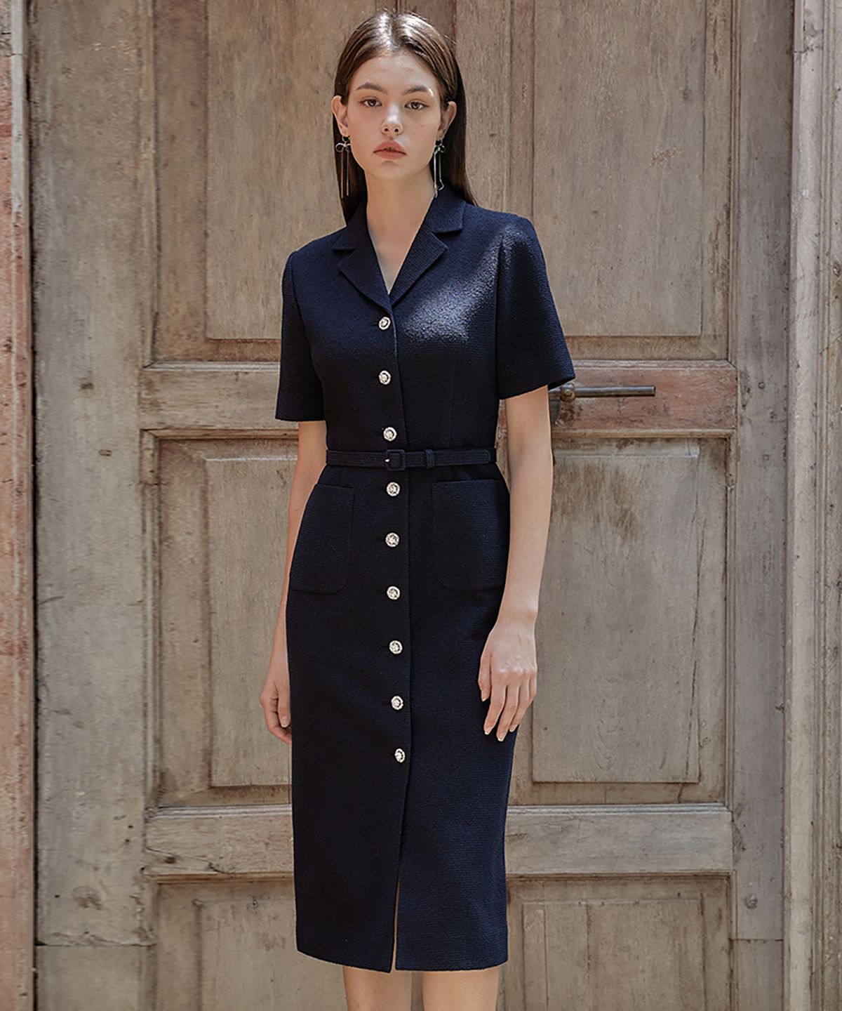 쥴리앤칼라(JULIY&CALLA) 24SS 칼라89 시크릿가든 롱 퀸 트위드 원피스 핑크