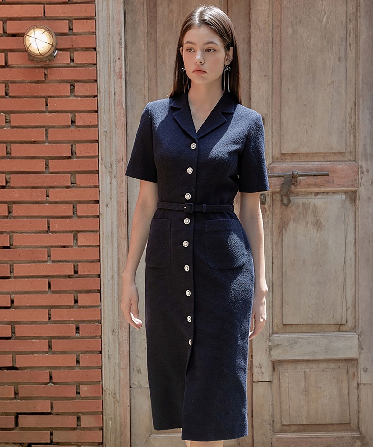 쥴리앤칼라(JULIY&CALLA) 24SS 칼라89 시크릿가든 롱 퀸 트위드 원피스 네이비