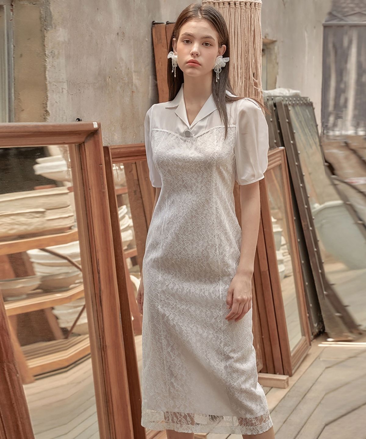 쥴리앤칼라(JULIY&CALLA) 24SS 칼라90 시크릿가든 로지 레이스 원피스 화이트
