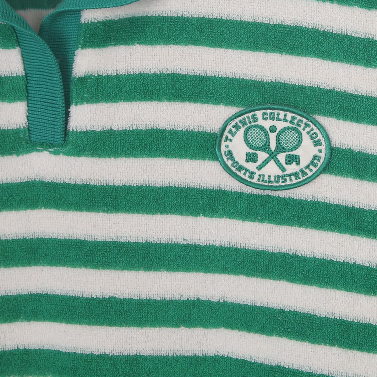 스포츠 일러스트레이티드(SPORTS ILLUSTRATED) TENNIS WOMEN HALF SLEEVE STRIPED COLLARED T-SHIRT (GREEN)