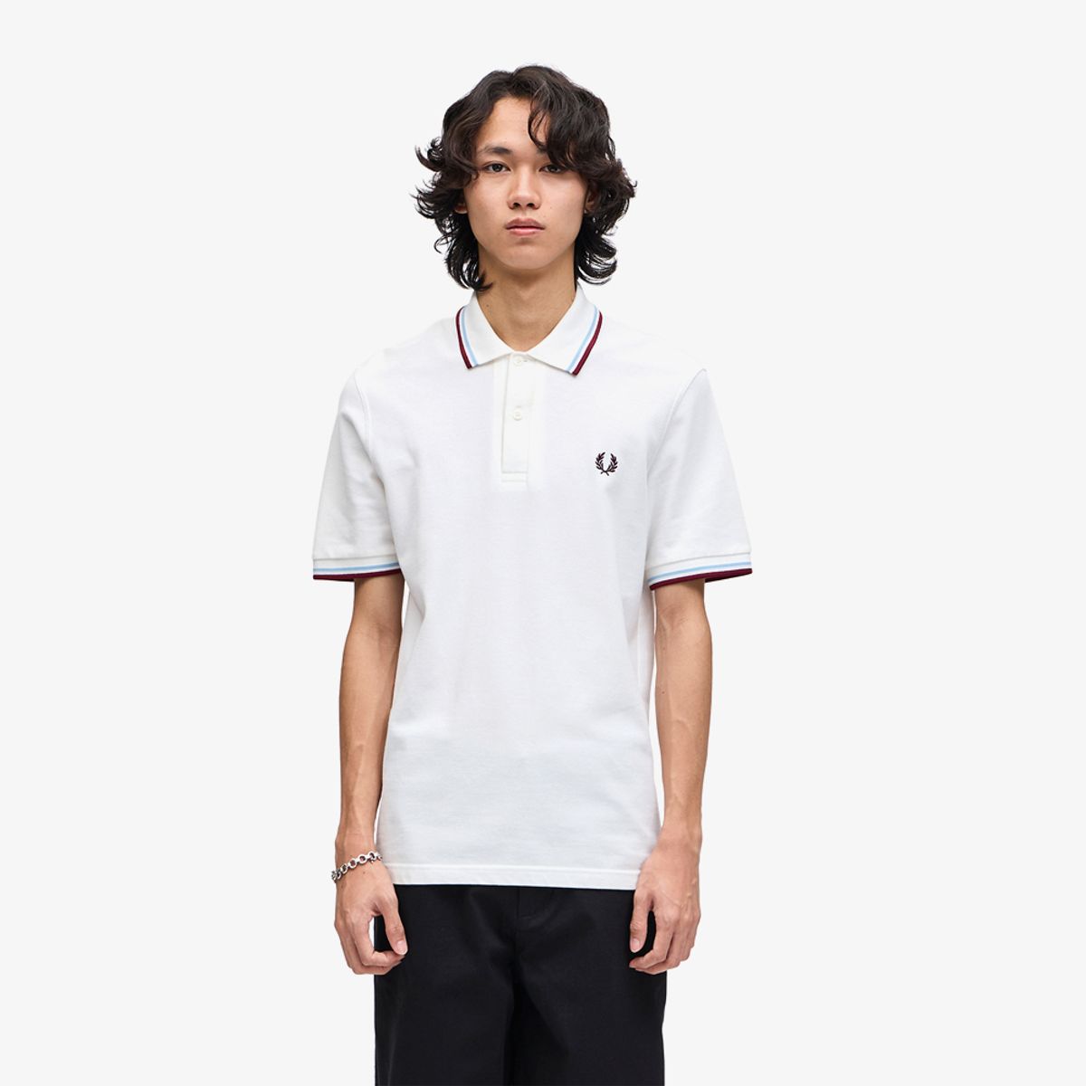 프레드페리(FRED PERRY) [M12] 트윈 팁 프레드페리 셔츠 - 화이트/아이스/마룬 M12-120 Made In England
