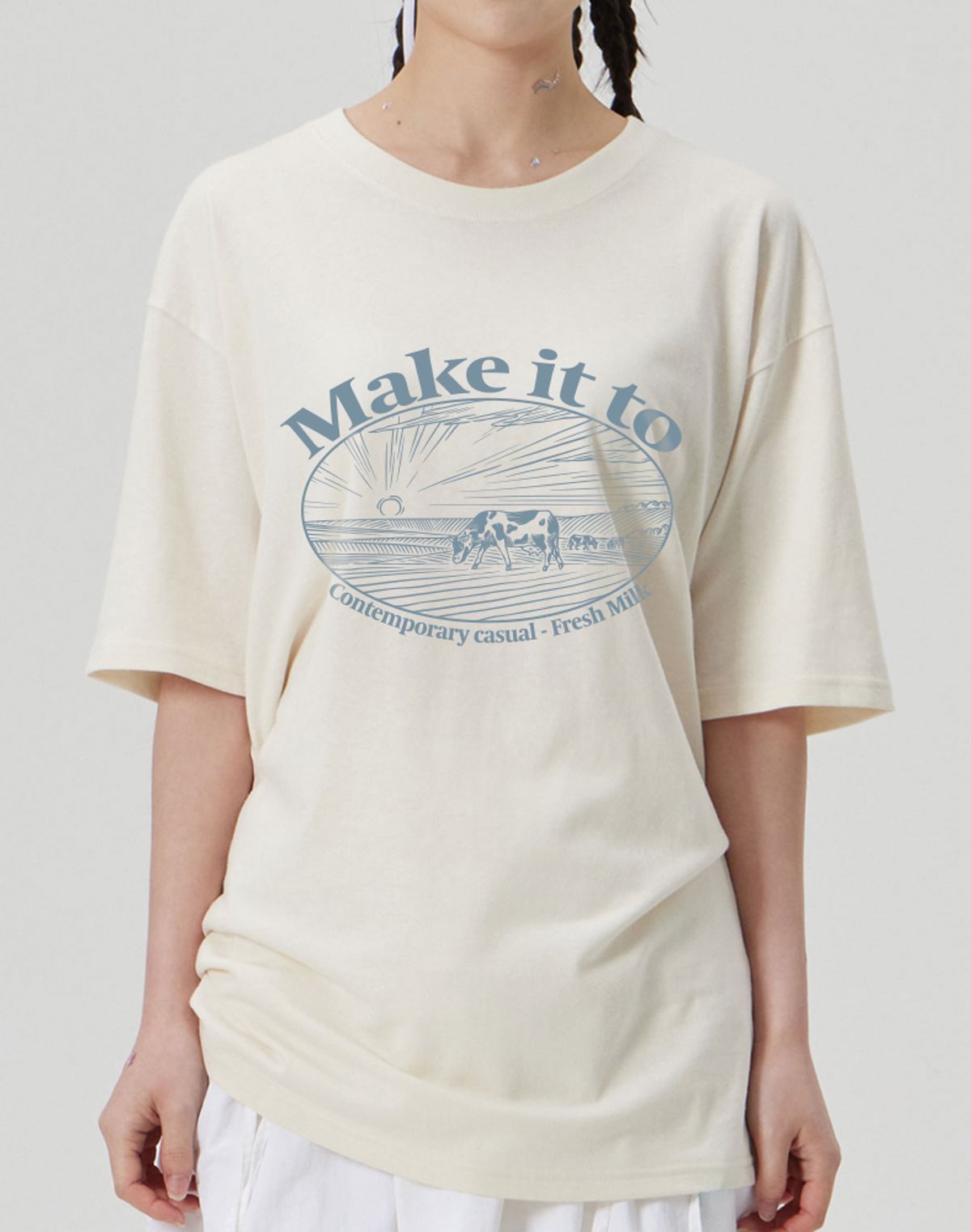 메이킷투(MAKEITTO) [FRESH MILK] CREW NECK TEE_CREAM