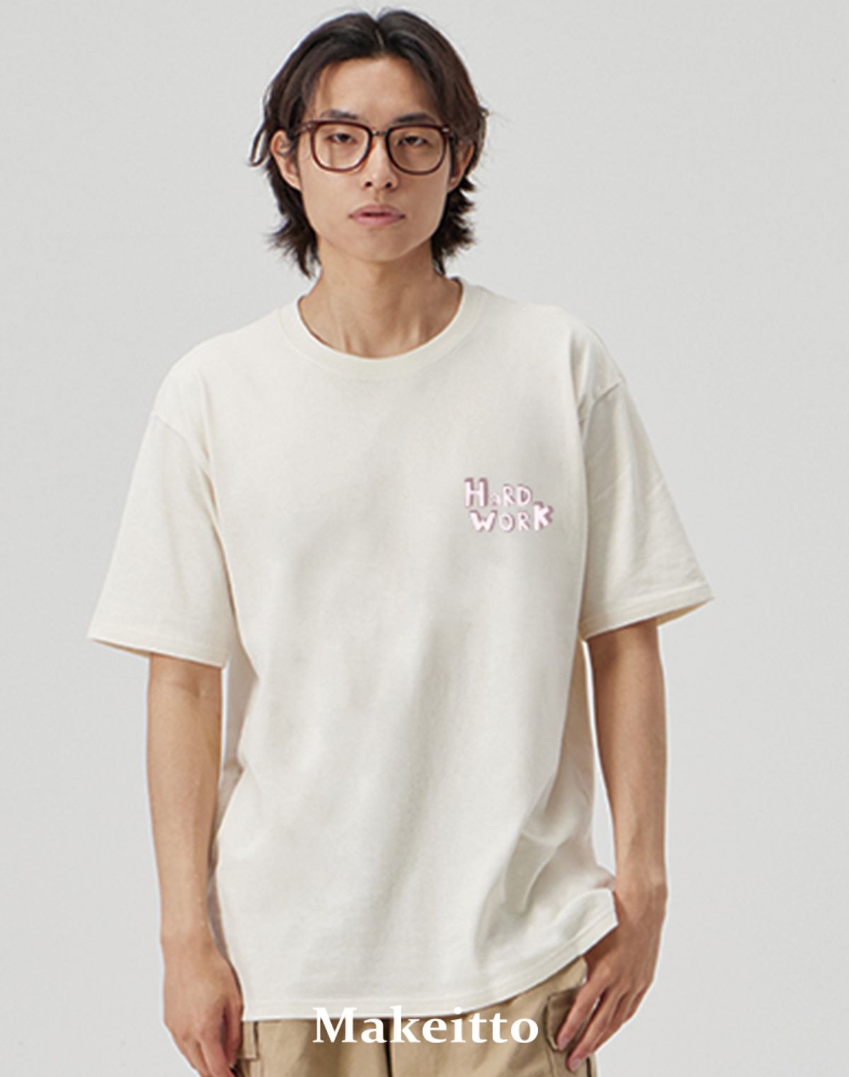 메이킷투(MAKEITTO) [HARD WORK] CREW NECK TEE_CREAM