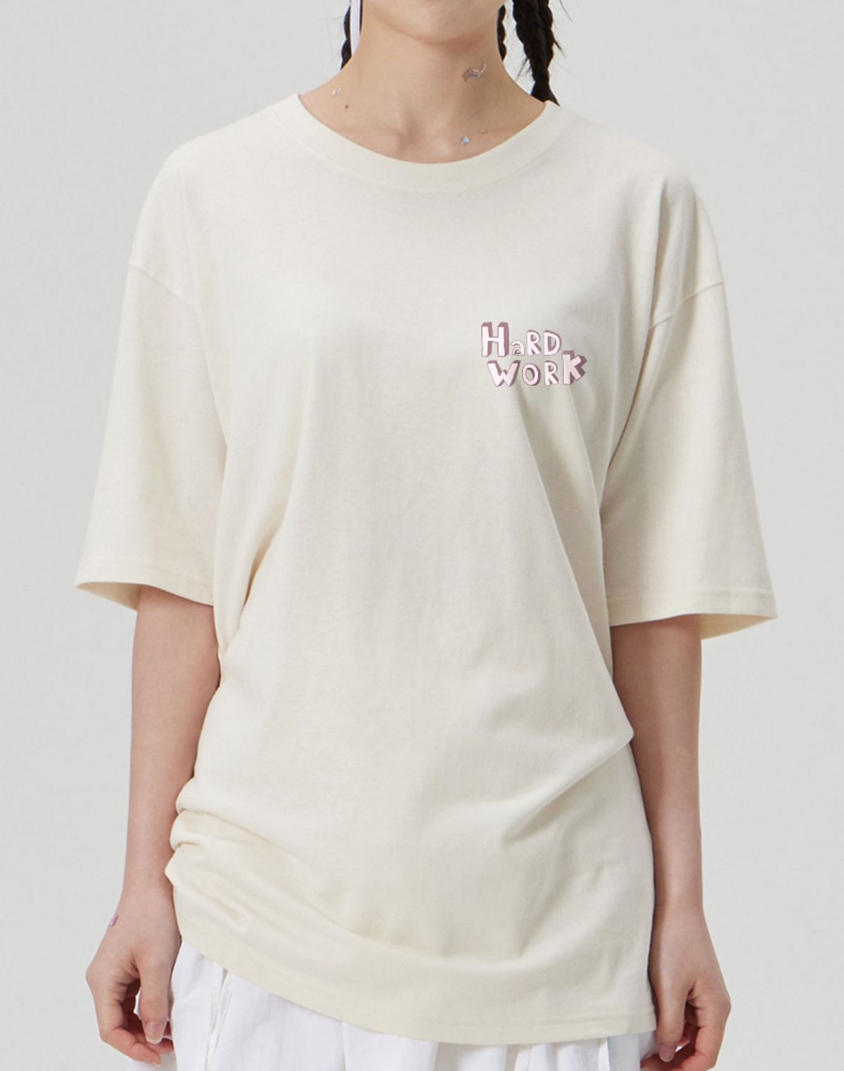 메이킷투(MAKEITTO) [HARD WORK] CREW NECK TEE_CREAM