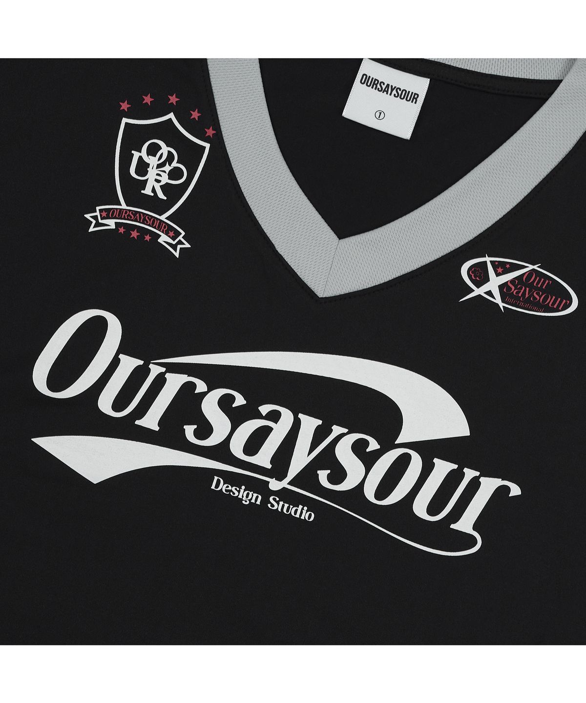아워세이아워(OURSAYSOUR) 스포티 절개 배색 파이핑 반팔티셔츠 블랙/그레이