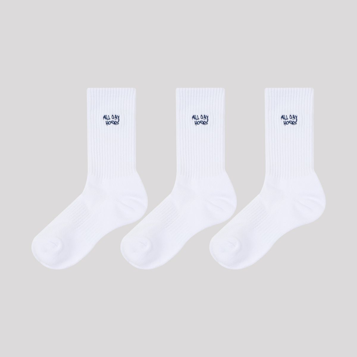 올데이훕스(ALL DAY HOOPS) 올데이삭스 중목 화이트 3Pack