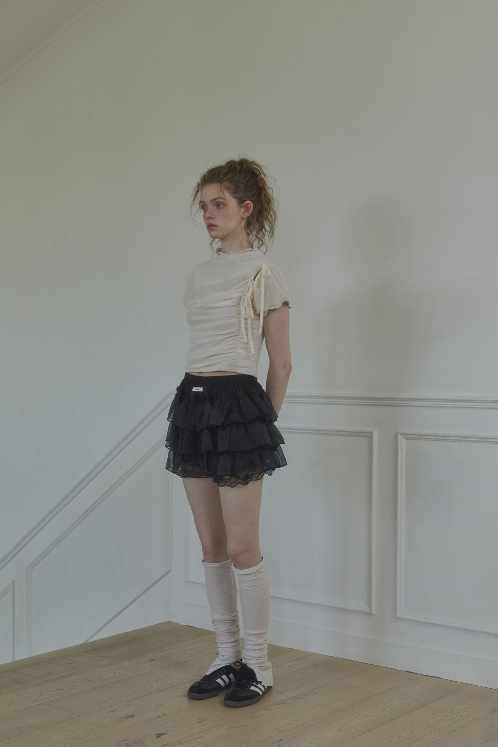 【BAON】Coendy Banding Lace Pleated Skirt RSBFK Casual Y2K Contrast Lace Mid-Rise Mini Skort Summer