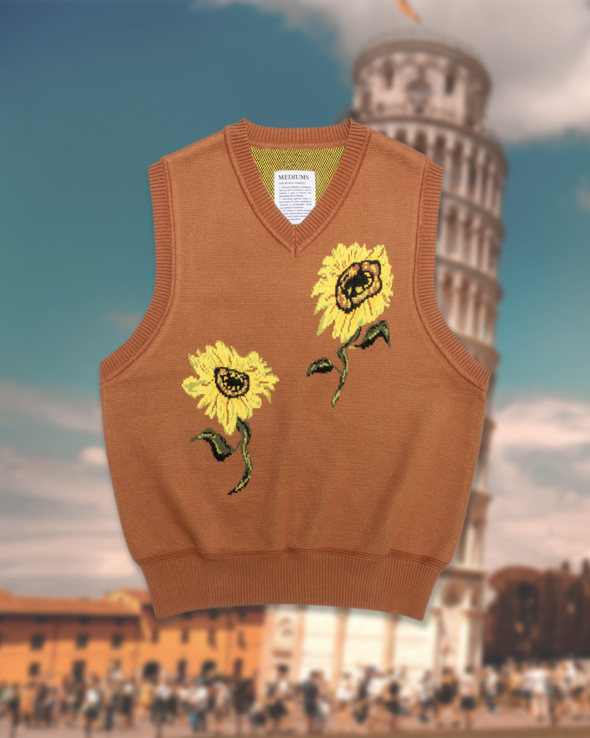 미디엄스(MEDIUMS) Distorted Sunflower Knit Vest - Brick (왜곡 해바라기 니트 베스트)
