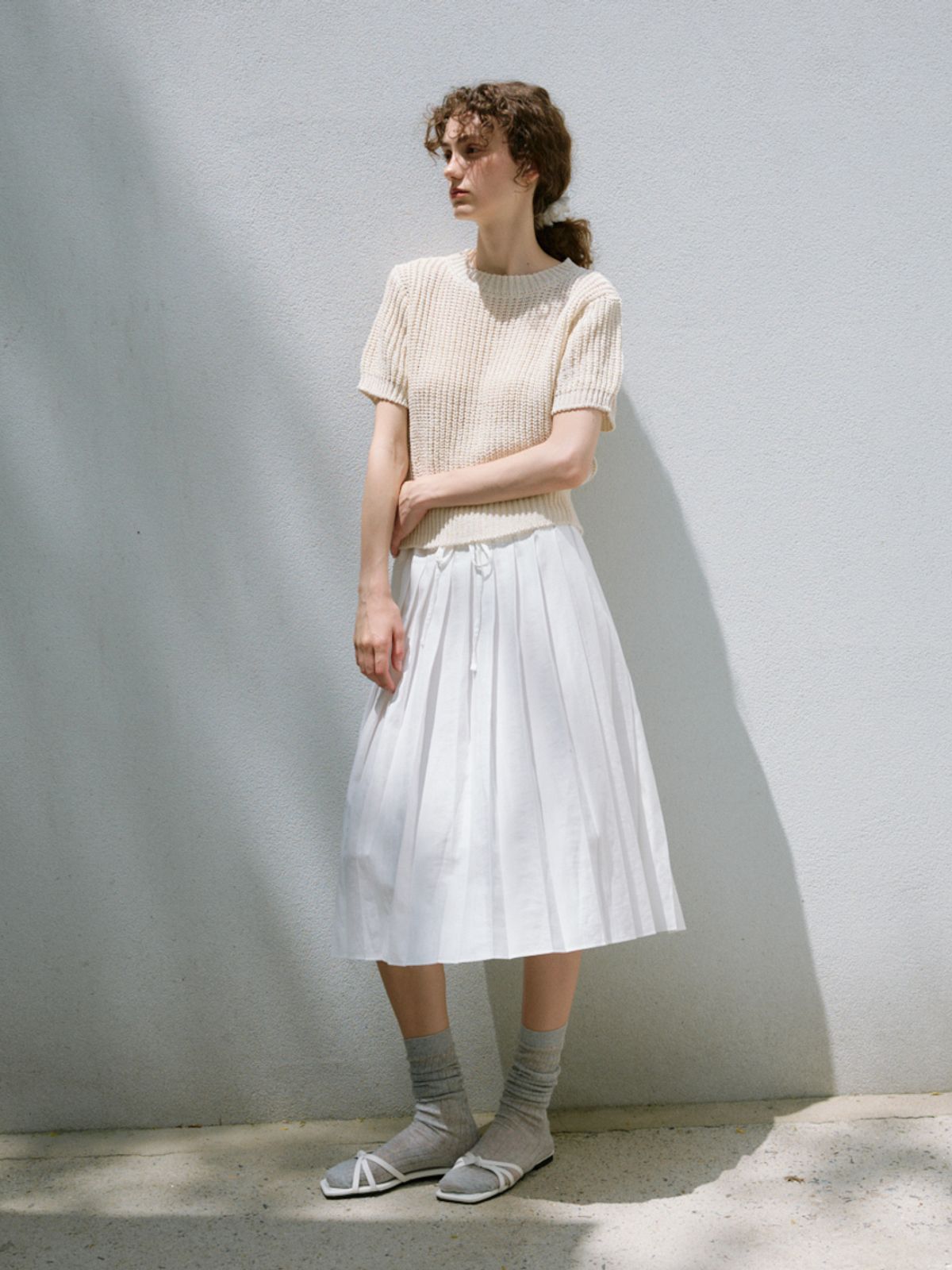 노우드(NOEUD) String pleats skirt (Ivory)