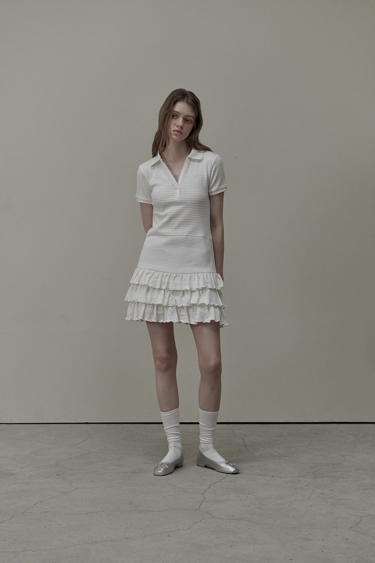 마우솔레움(MAU SOLEUM) Logo Embroidery Pk Cancan Dress - White