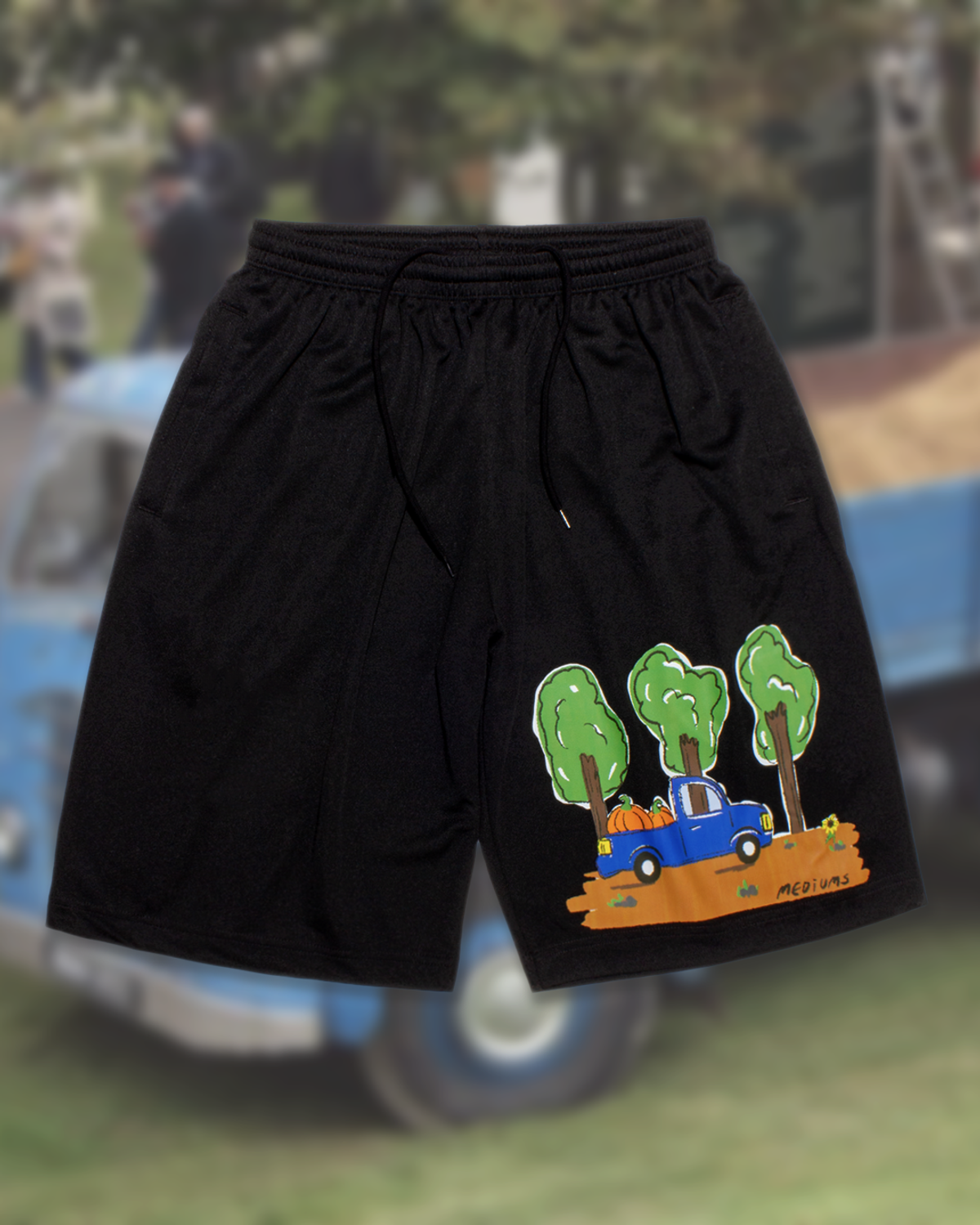 미디엄스(MEDIUMS) Pumpkin Truck Mesh Shorts - Black (호박 트럭 메쉬 쇼츠)